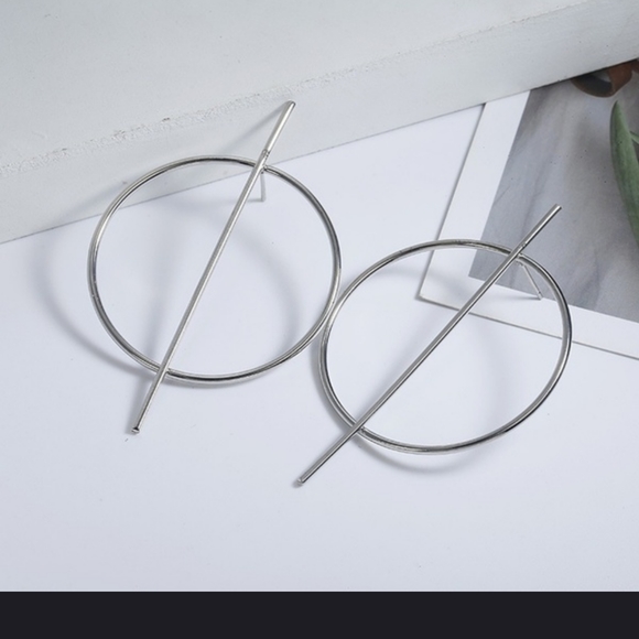 SILVER Large geometric circle earrings - Picture 1 of 5